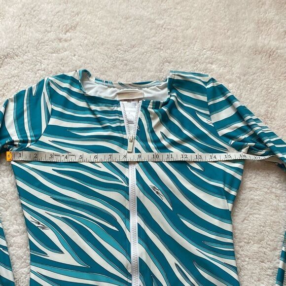 MICHAEL Michael Kors Swim Paddle Rashguard Zip Swim Bodysuit Teal Cove Size 6 - Picture 7 of 10